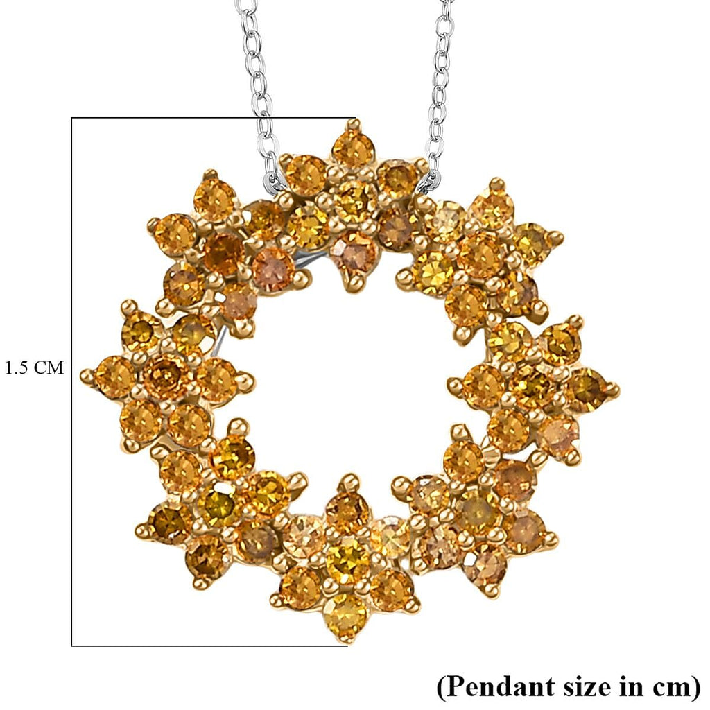 Yellow Diamond Pendant with Chain (Size - 20) in Rhodium Overlay  Sterling Silver 0.50 Ct.