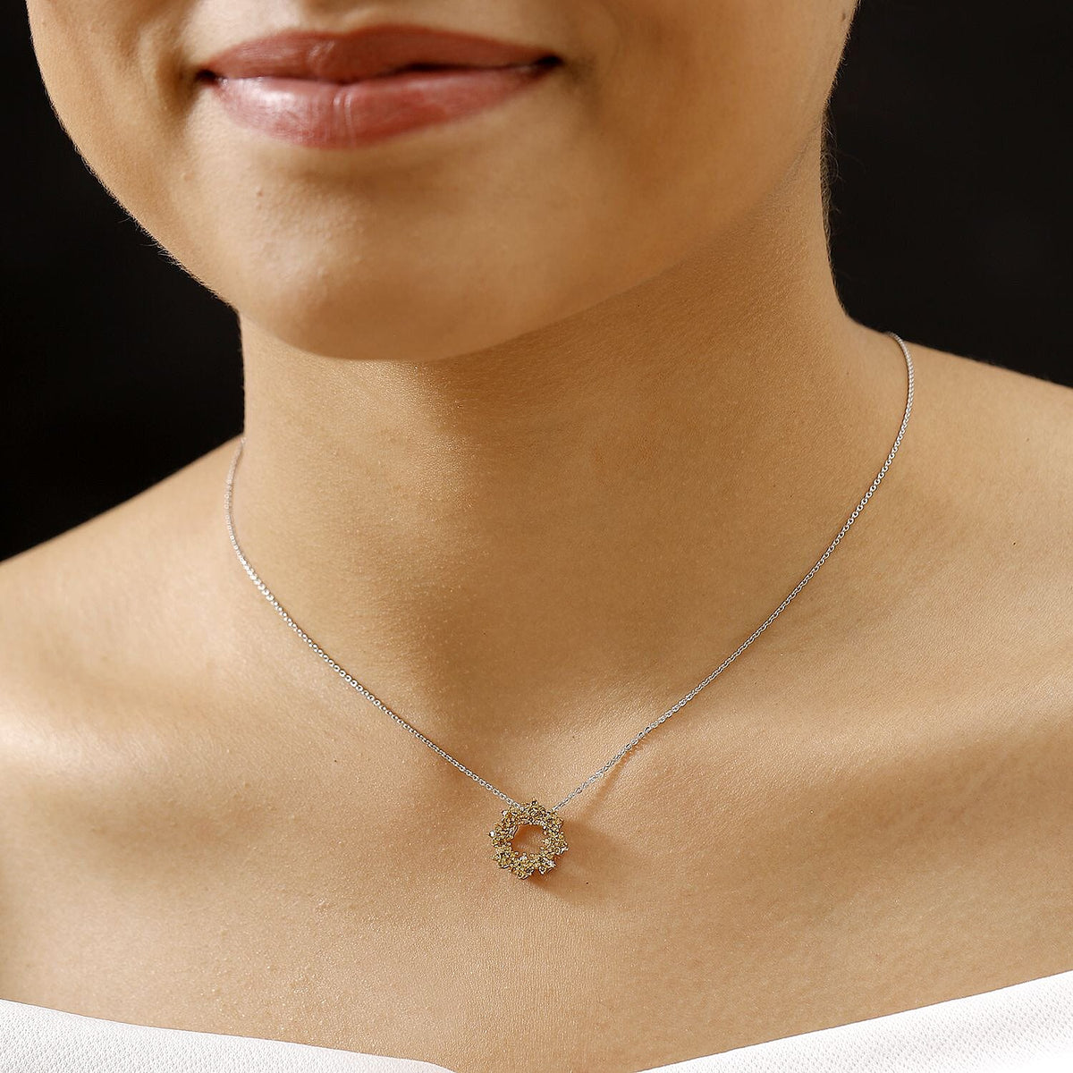 Yellow Diamond Pendant with Chain (Size - 20) in Rhodium Overlay  Sterling Silver 0.50 Ct. 4325597 6