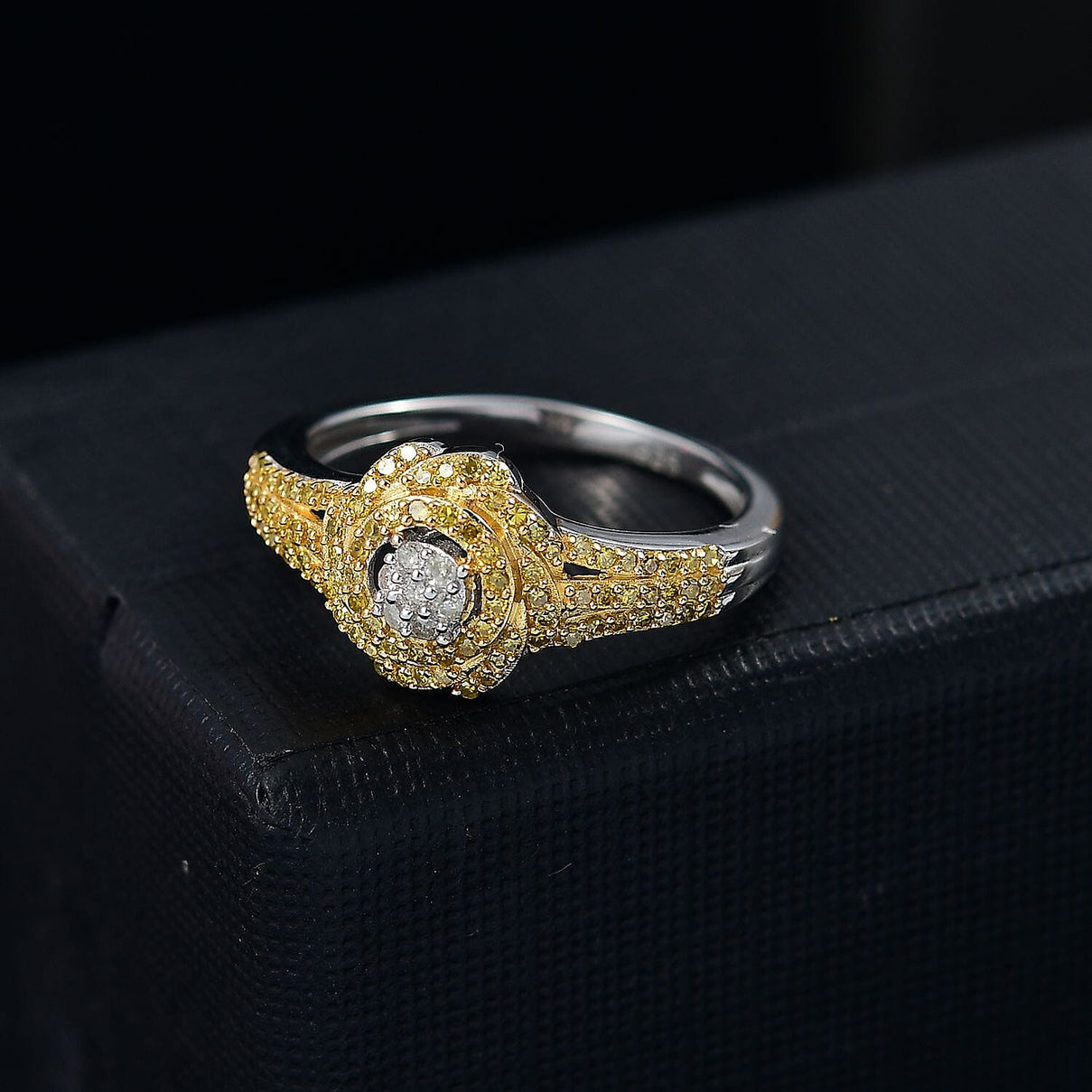 Yellow Diamond &amp; White Diamond Cluster Ring in Rhodium Overlay Sterling Silver 0.33 Ct. 7968750 2