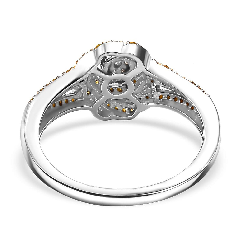 Yellow Diamond & White Diamond Cluster Ring in Rhodium Overlay Sterling Silver 0.33 Ct.