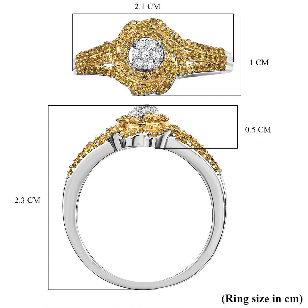 Yellow Diamond & White Diamond Cluster Ring in Rhodium Overlay Sterling Silver 0.33 Ct.