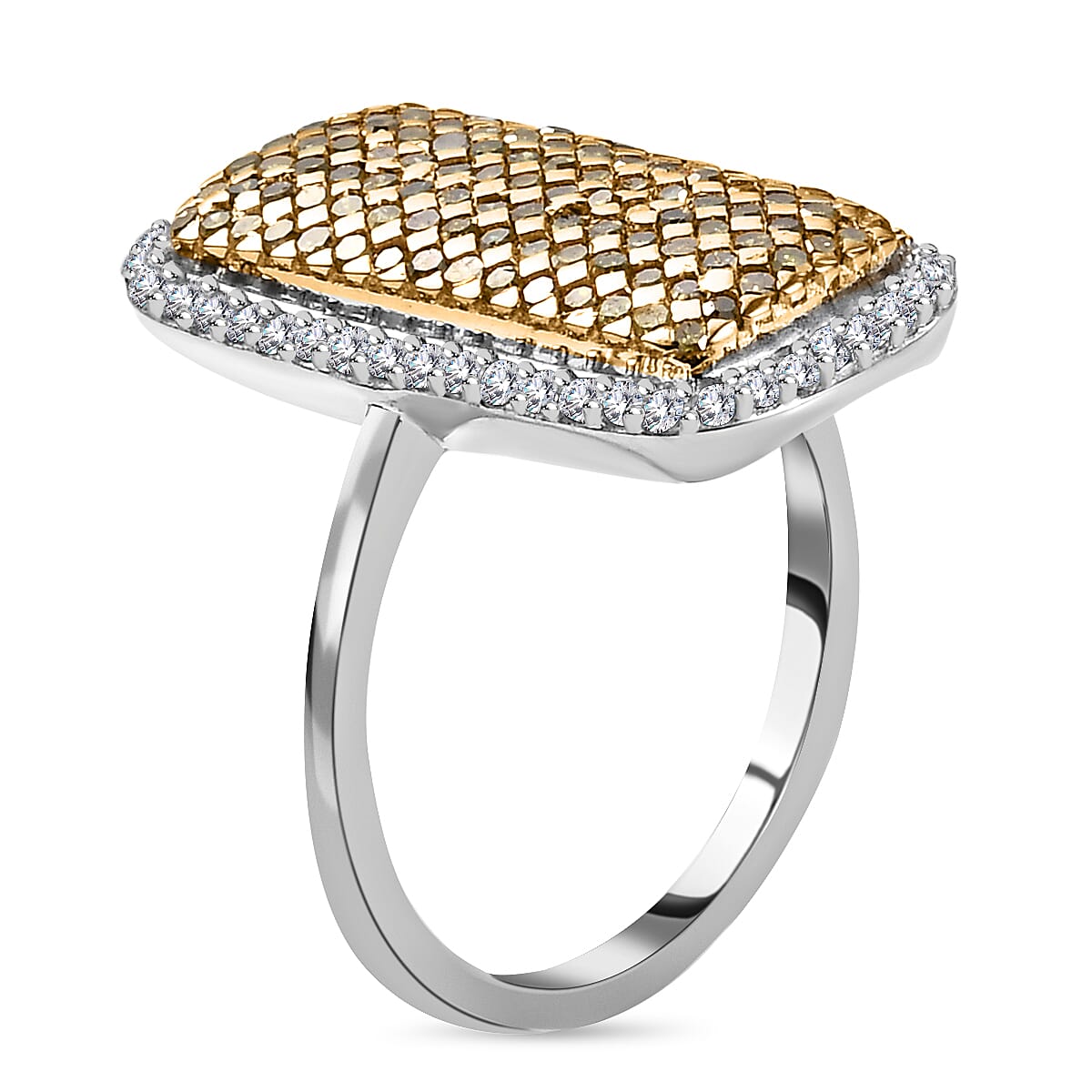 Yellow Diamond and White Diamond Cluster Ring in Platinum Plated Sterling Silver 1.00 Ct. 3864477 3