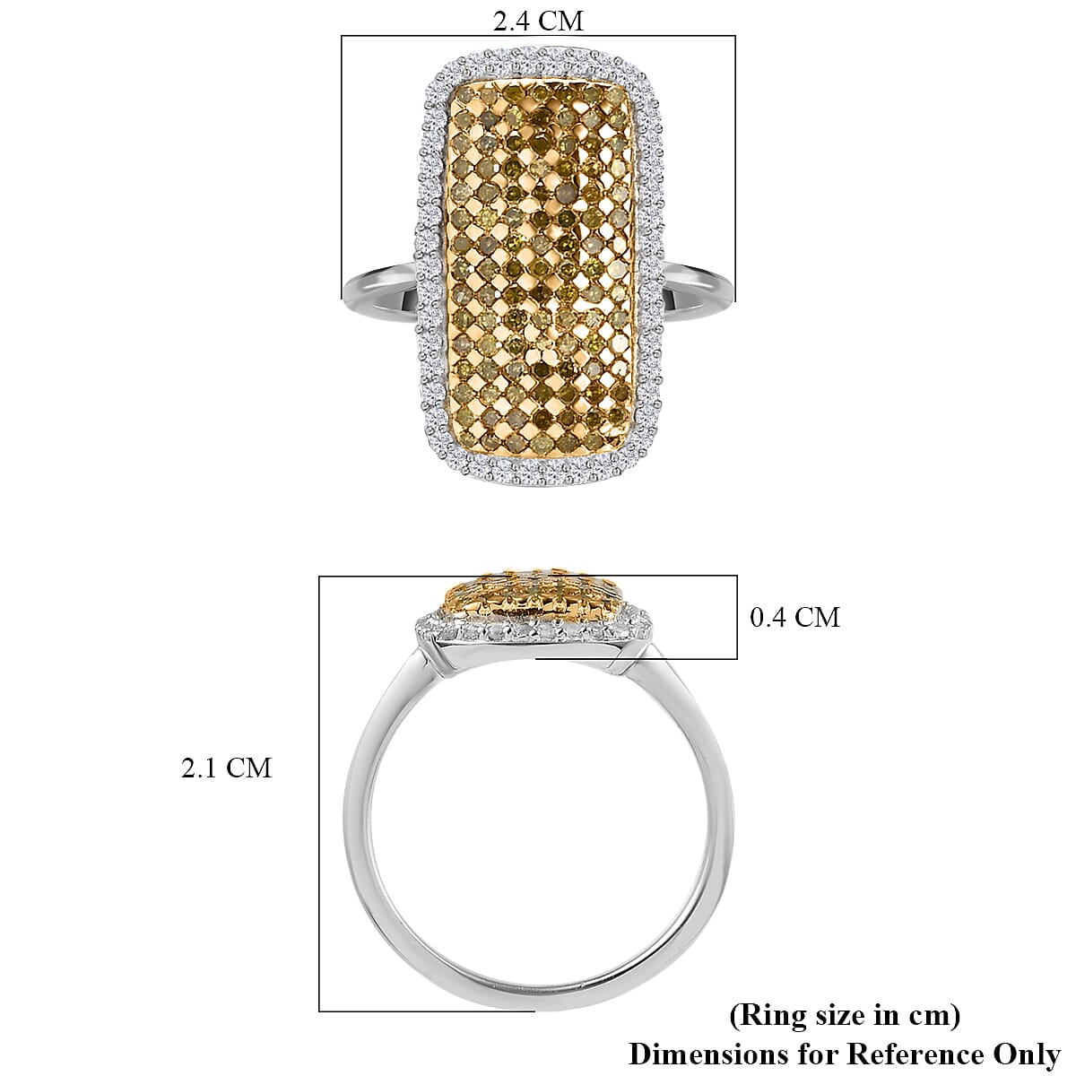 Yellow Diamond and White Diamond Cluster Ring in Platinum Plated Sterling Silver 1.00 Ct. 3864477 5