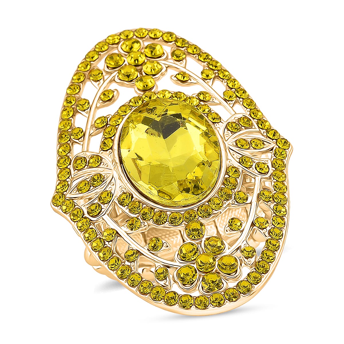 Yellow Glass &amp; Austrian White Crystal Adjustable Ring in Yellow Gold Tone 8262413 0