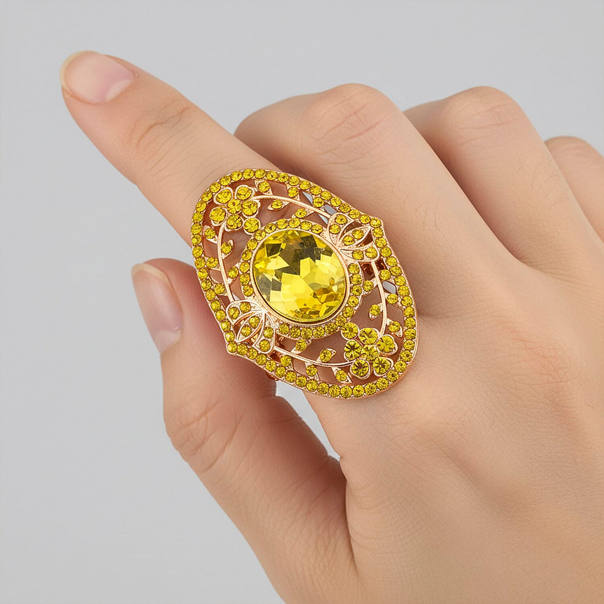 Yellow Glass &amp; Austrian White Crystal Adjustable Ring in Yellow Gold Tone 8262413 3