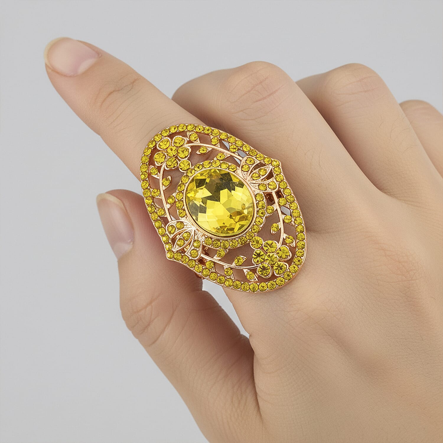 Yellow Glass &amp; Austrian White Crystal Adjustable Ring in Yellow Gold Tone 8262413 3