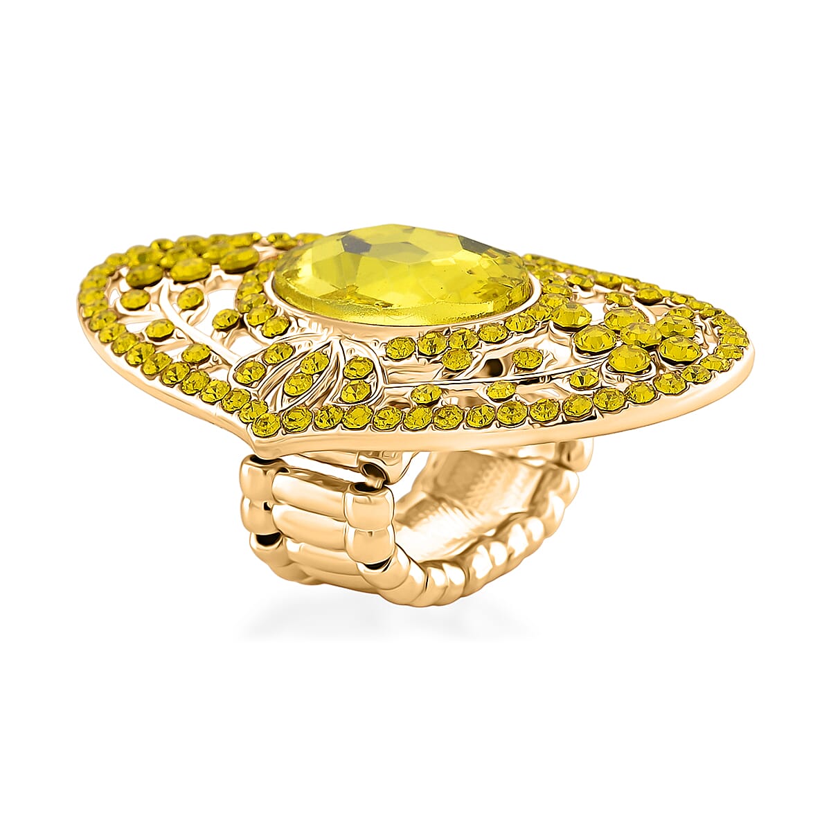 Yellow Glass &amp; Austrian White Crystal Adjustable Ring in Yellow Gold Tone 8262413 4