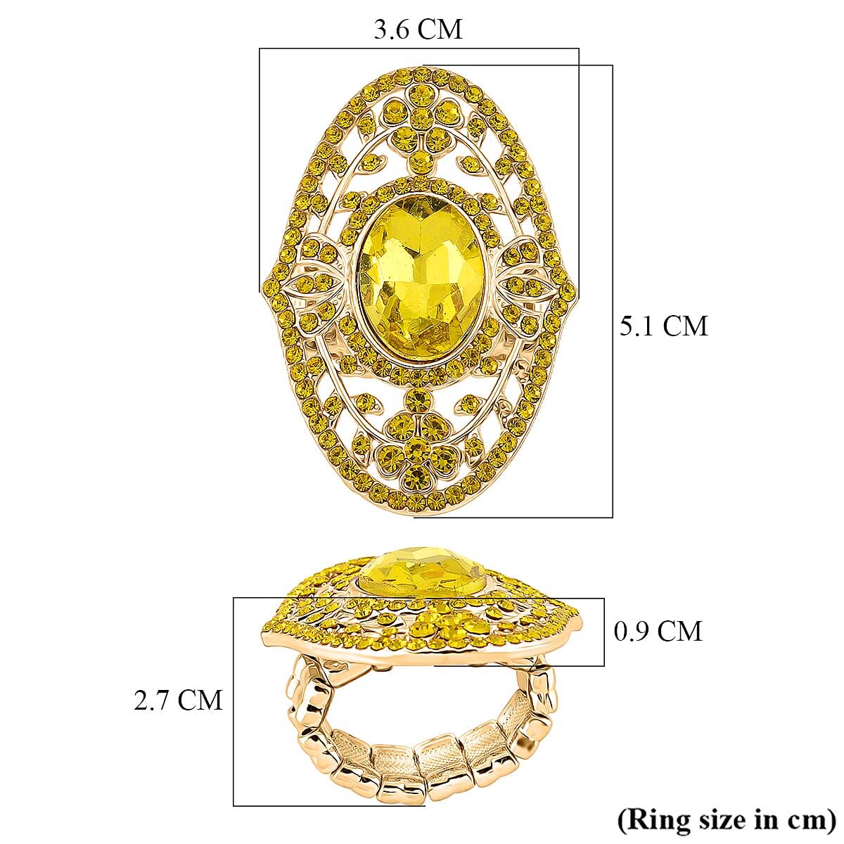 Yellow Glass &amp; Austrian White Crystal Adjustable Ring in Yellow Gold Tone 8262413 6