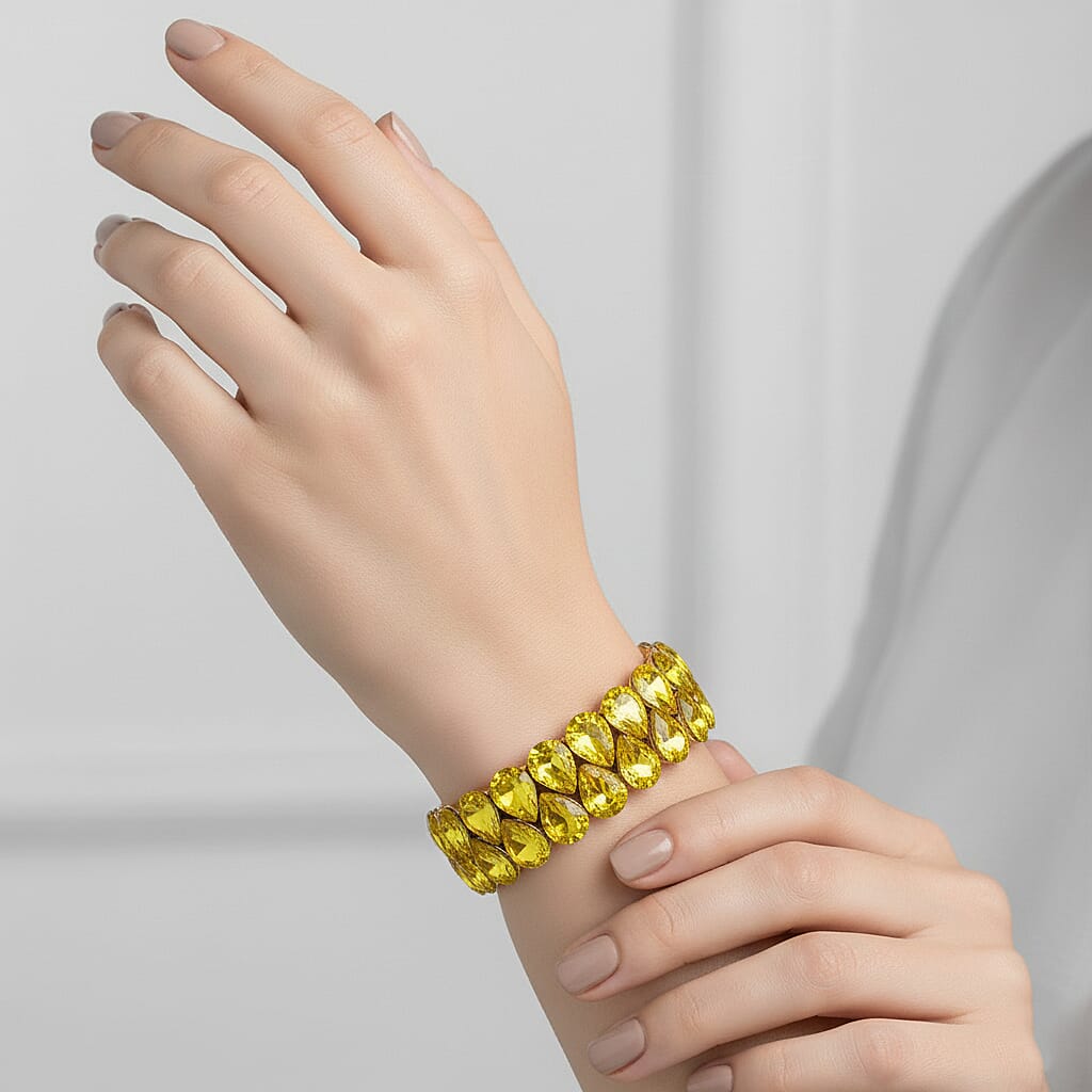 Yellow Glass Pear Stretchable Bracelet in Yellow Gold Tone V32521830 3