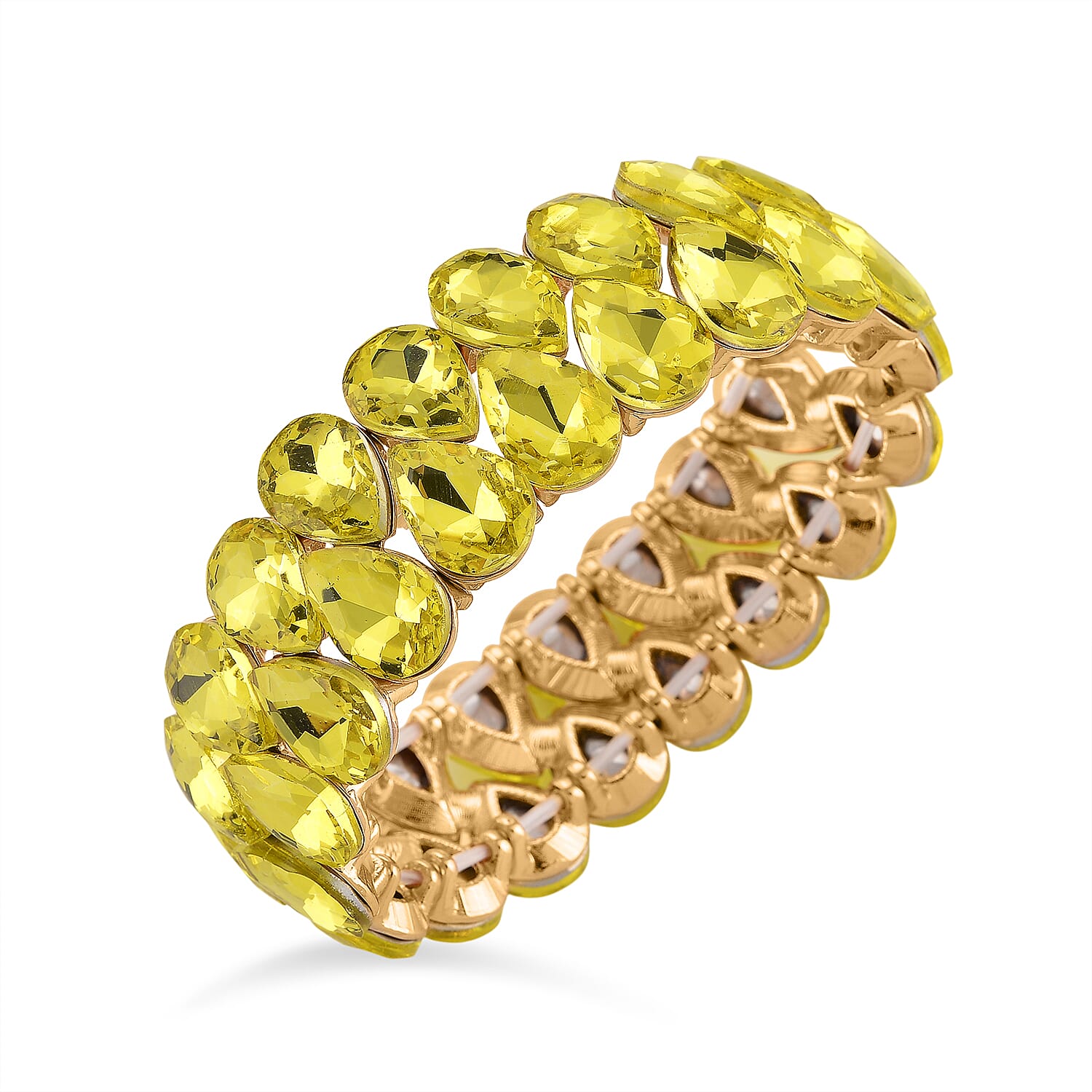 Yellow Glass Pear Stretchable Bracelet in Yellow Gold Tone V32521830 4