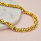 Yellow Gold Overlay Sterling Silver Byzantine Necklace (Size - 20), Silver Wt. 34 Gms