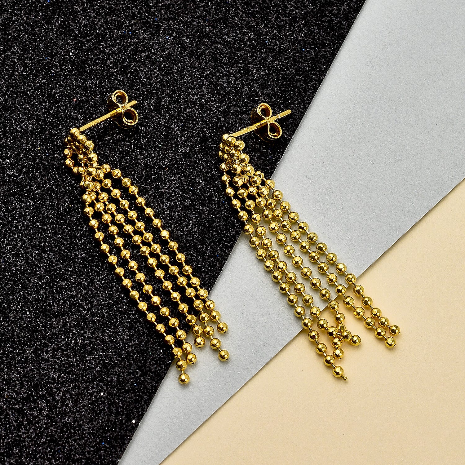 Yellow Gold Overlay Sterling Silver Dangling Earrings (With Push Back) 7023485 1