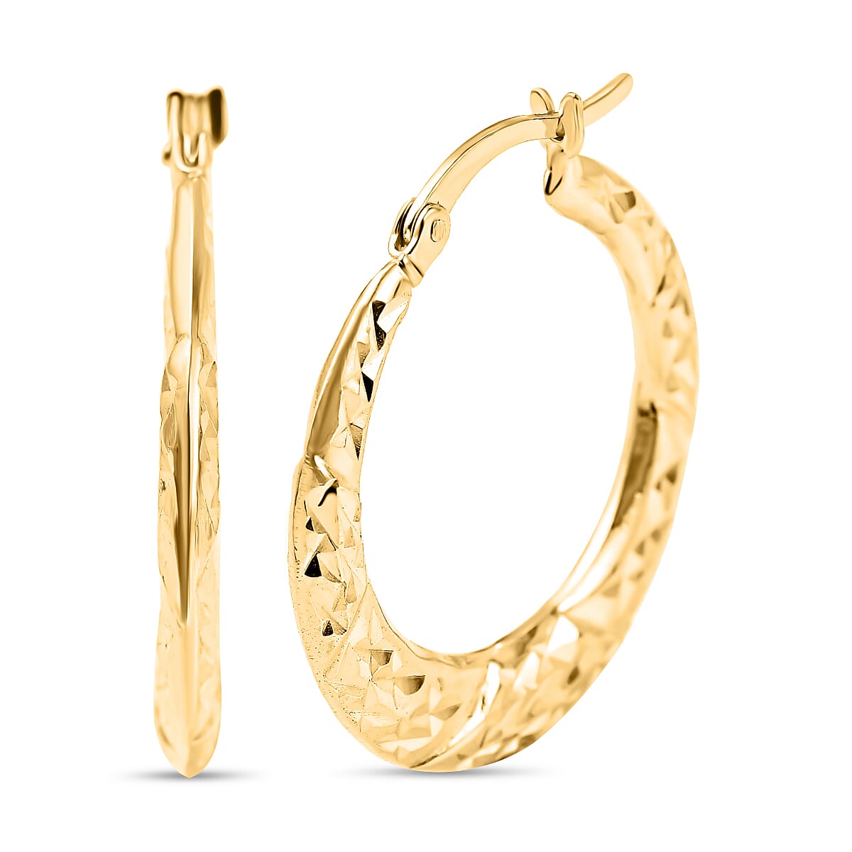 Designer Inspired - Yellow Gold Overlay Sterling Silver Diamond Cut Hoop Earrings 7657154 0