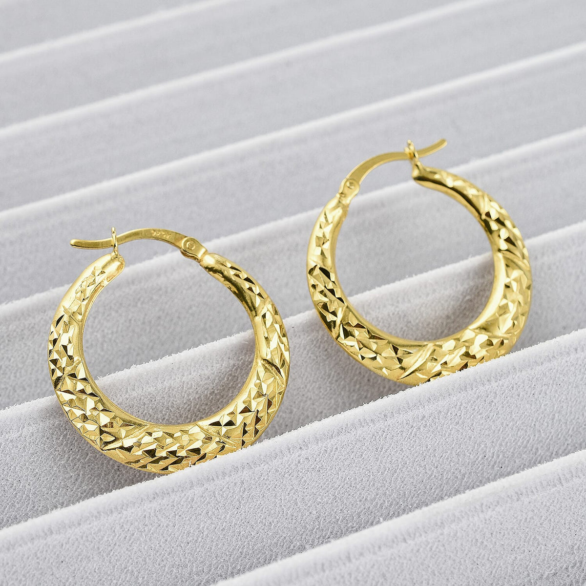 Designer Inspired - Yellow Gold Overlay Sterling Silver Diamond Cut Hoop Earrings 7657154 1