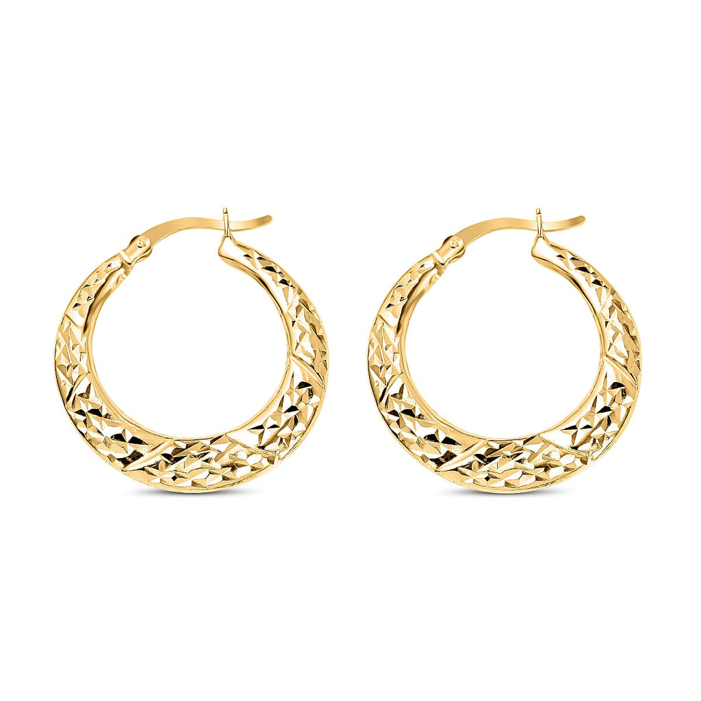 Designer Inspired - Yellow Gold Overlay Sterling Silver Diamond Cut Hoop Earrings