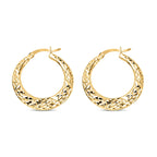 Designer Inspired - Yellow Gold Overlay Sterling Silver Diamond Cut Hoop Earrings
