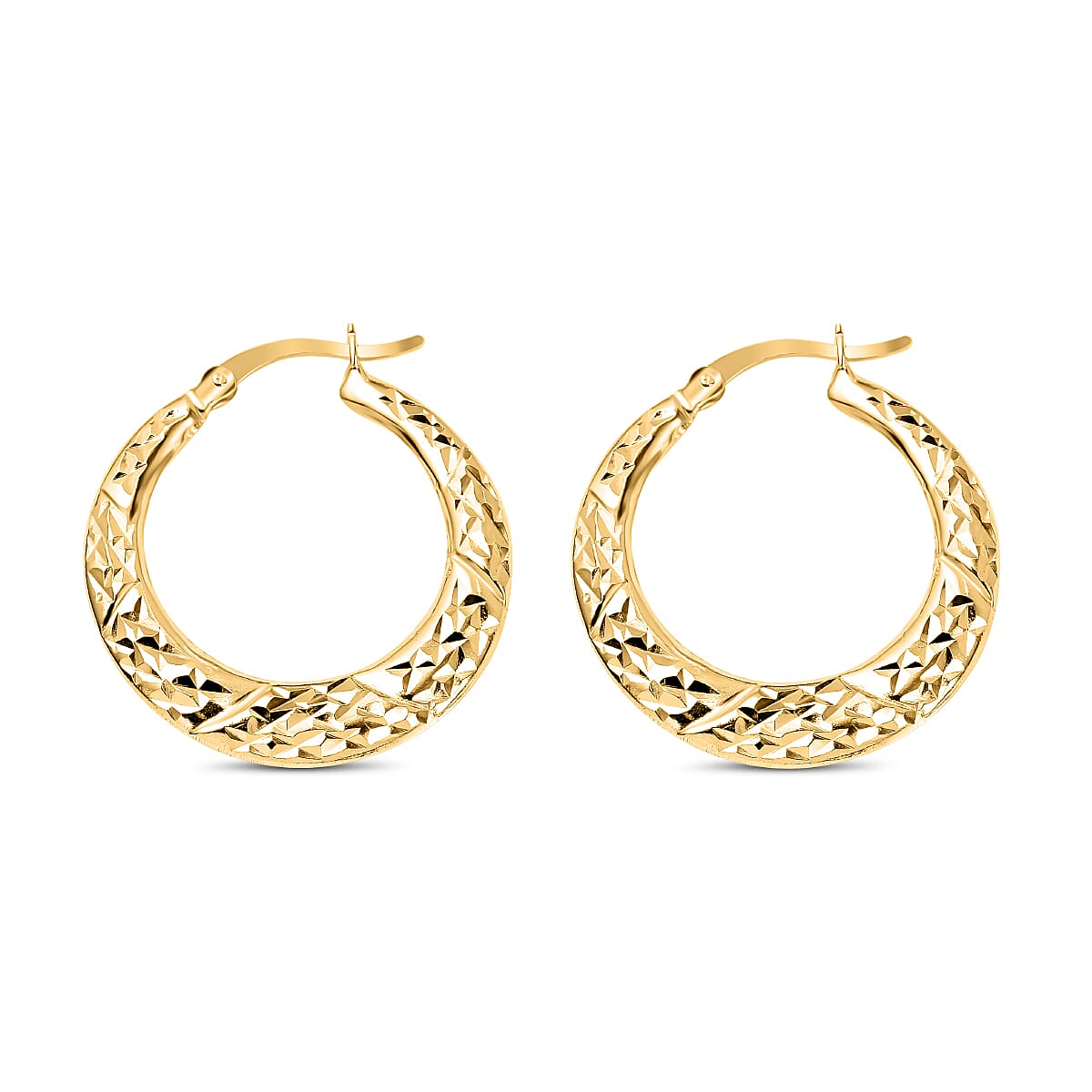 Designer Inspired - Yellow Gold Overlay Sterling Silver Diamond Cut Hoop Earrings 7657154 3