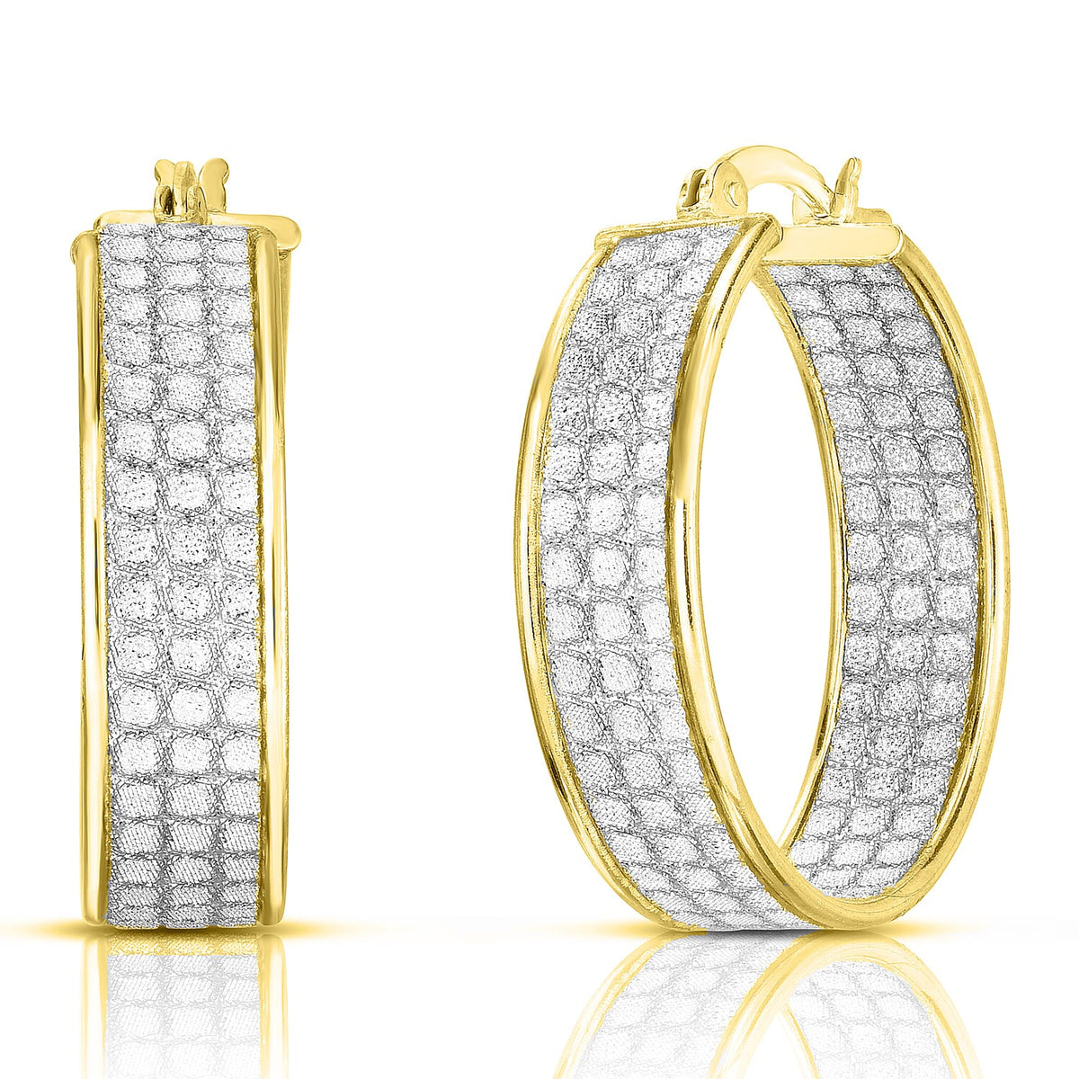 Vicenza Closeout - Yellow Gold Overlay Sterling Silver Stardust Hoop Earrings 7725118 0