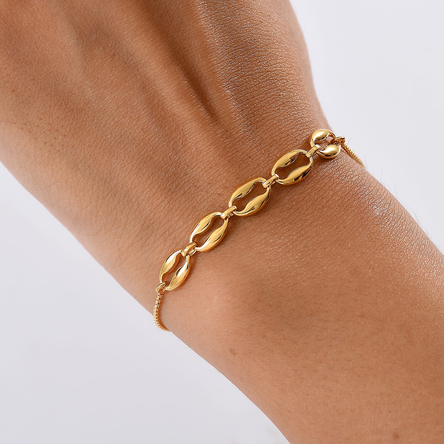 Designer Closeout Deal - Gold Plated Sterling Silver Mariner Shell Charm Bracelet (Adjustable Upto Size - 10.5) 8194558 3