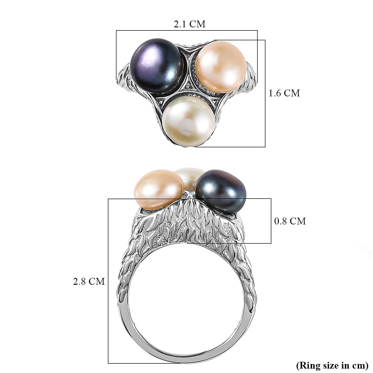 GP Pearl Collection - Yellow, Tahiti &amp; White Pearl Ring in Platinum Overlay Sterling Silver 6.84 Ct, Silver Wt. 6.61 Gms 7547775 5
