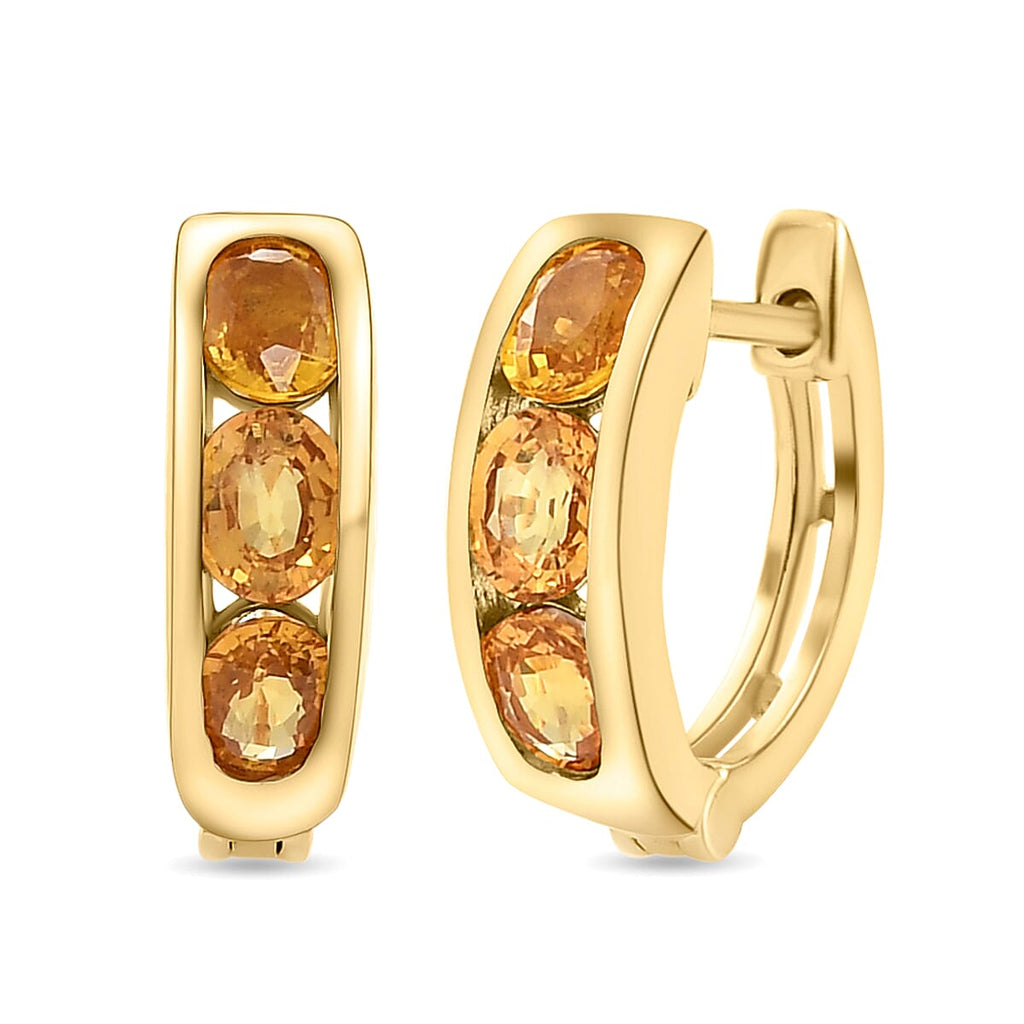 Yellow Sapphire Hoop Earrings in Vermeil Yellow Gold Plated Sterling Silver 1.88 Ct.