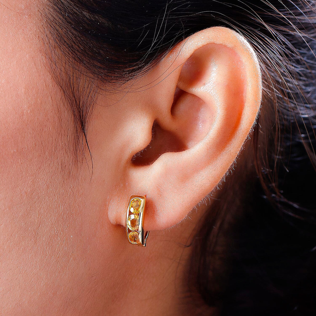 Yellow Sapphire Hoop Earrings in Vermeil Yellow Gold Plated Sterling Silver 8944494 3