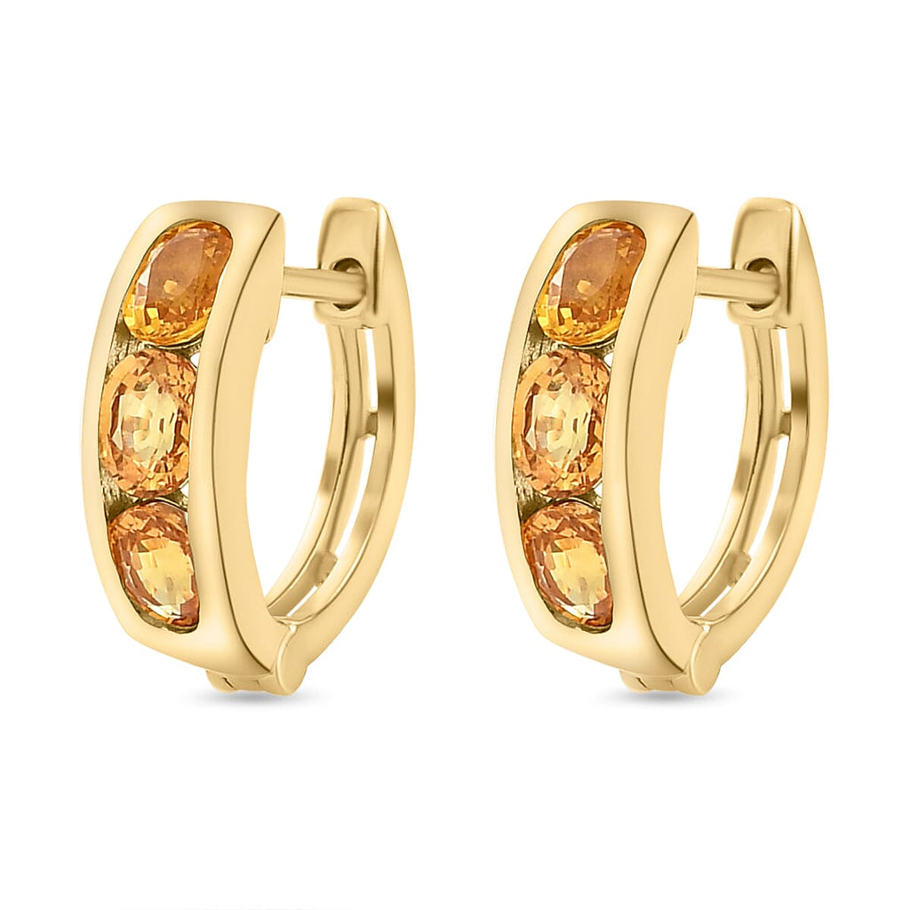 Yellow Sapphire Hoop Earrings in Vermeil Yellow Gold Plated Sterling Silver 1.88 Ct.
