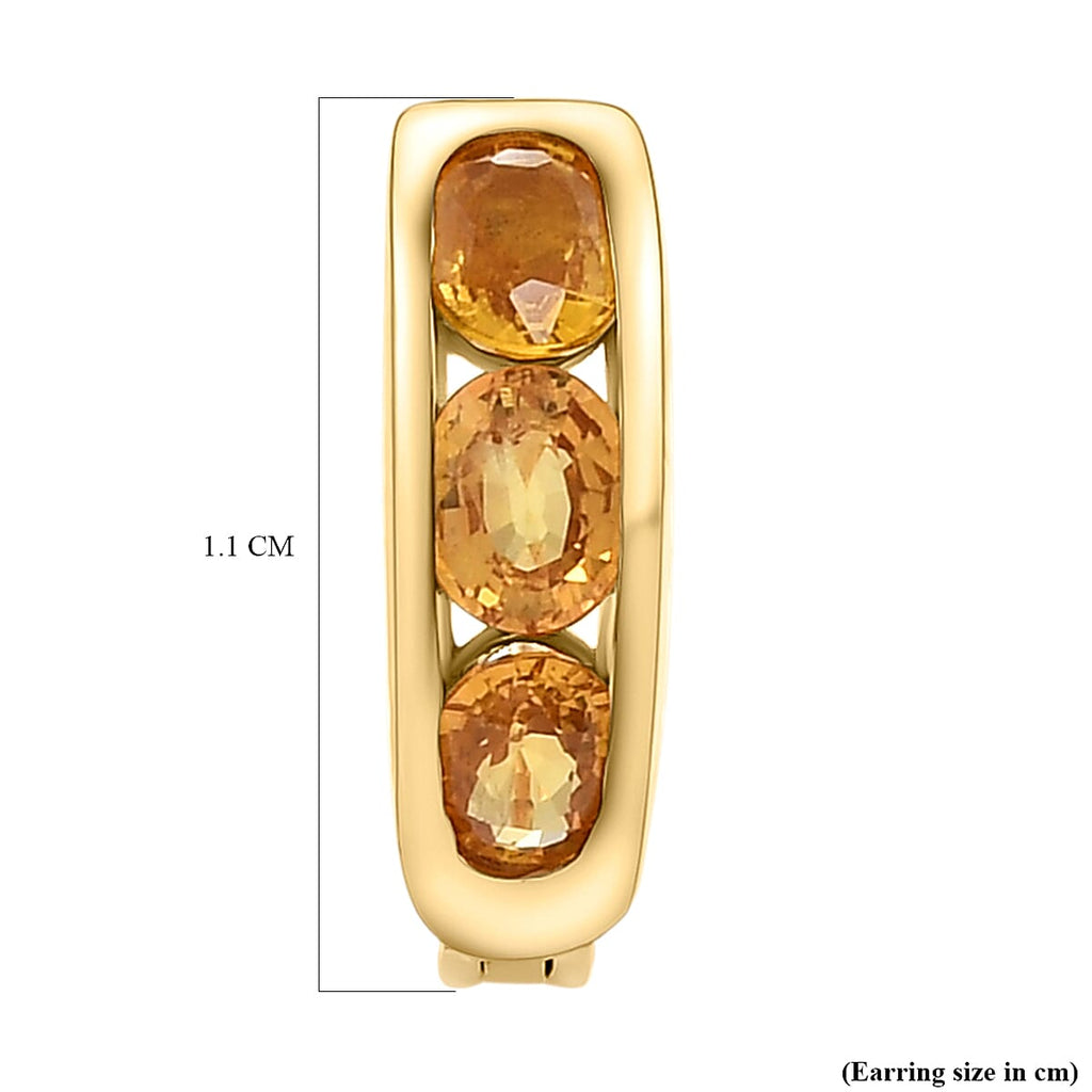 Yellow Sapphire Hoop Earrings in Vermeil Yellow Gold Plated Sterling Silver 1.88 Ct.