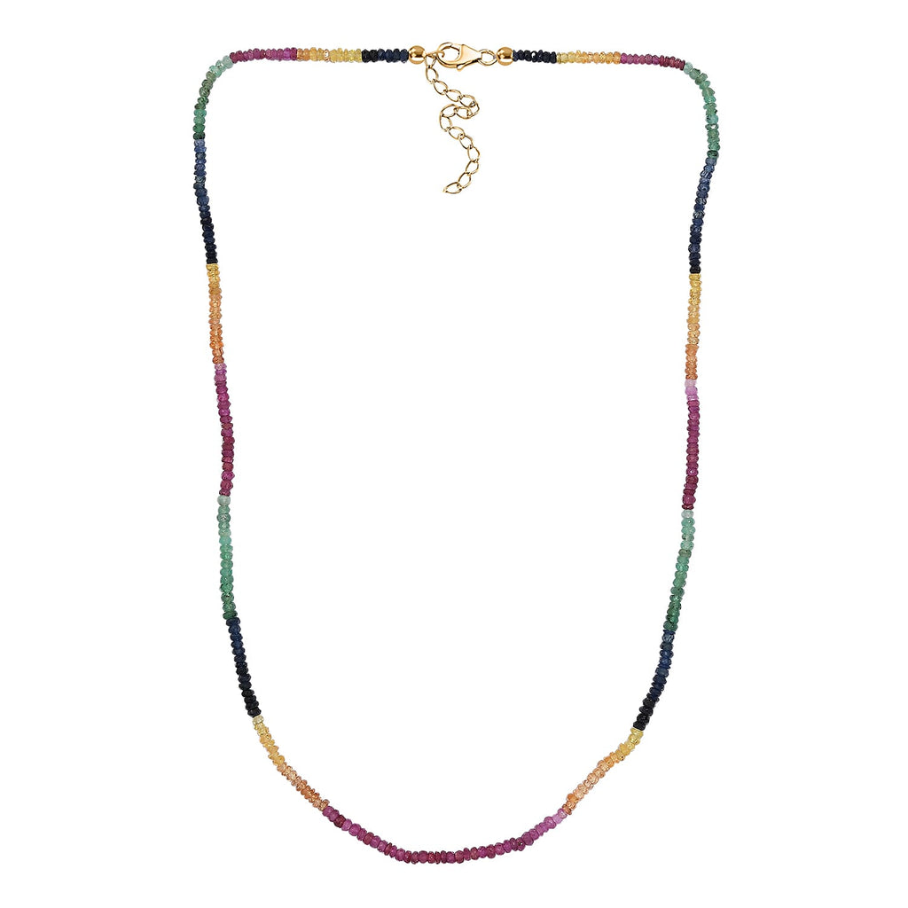 Yellow Sapphire & Multi Gemstones Necklace (Size - 18-2 Ext.) in Yellow Gold Plated Sterling Silver 29.50 Ct.