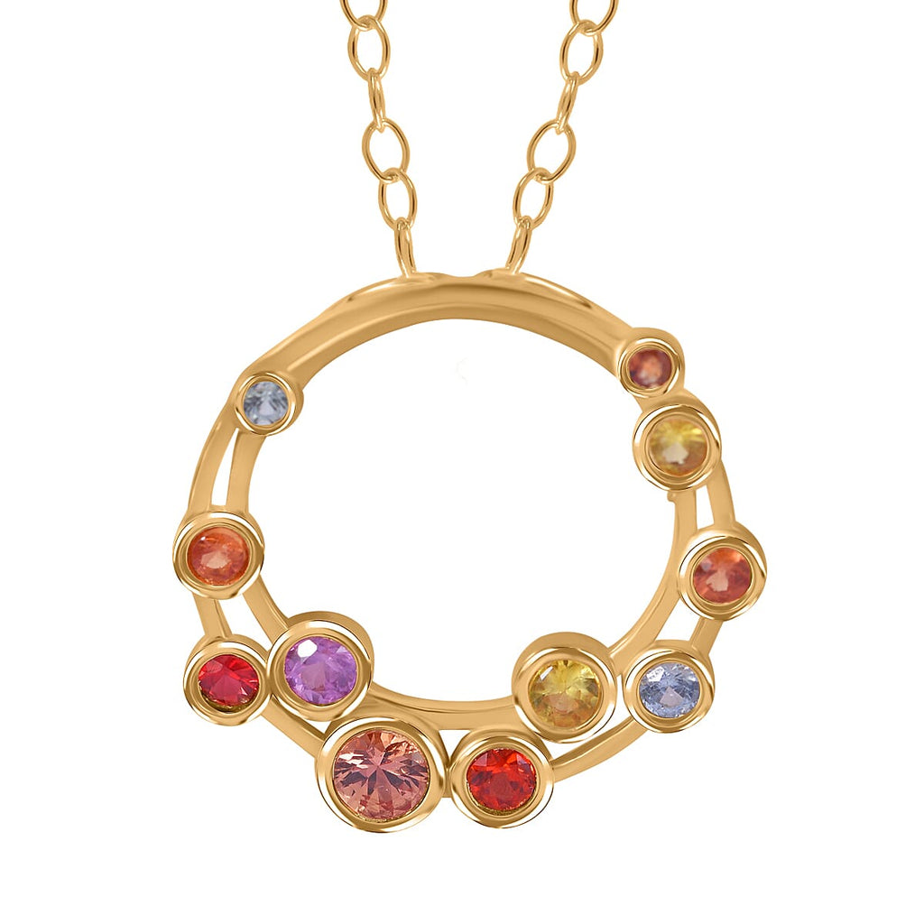 Multi Sapphire Bubble Pendant with Chain (Size 20) in Vermeil YG Plated Sterling Silver 1.13 Ct.