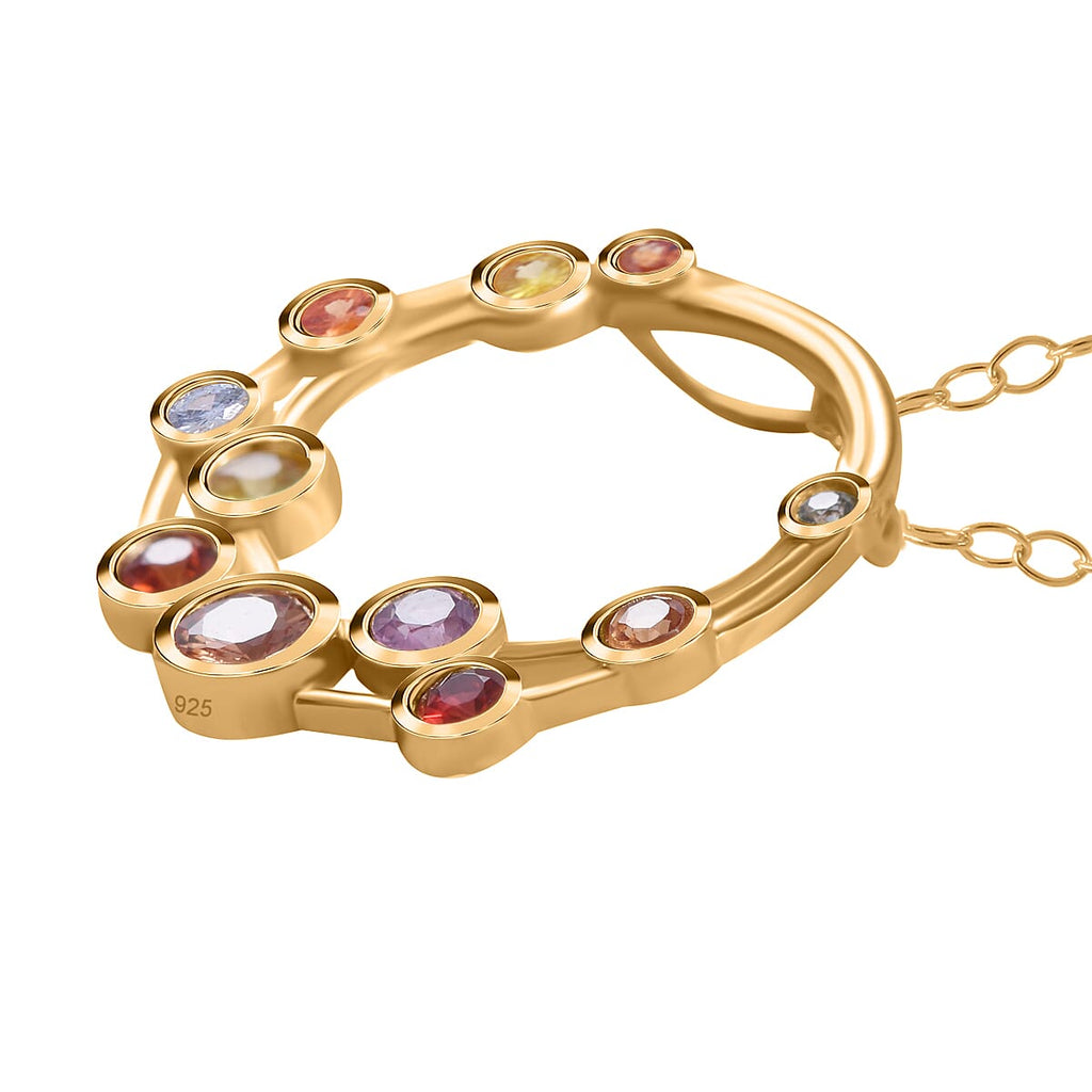 Multi Sapphire Bubble Pendant with Chain (Size 20) in Vermeil YG Plated Sterling Silver 1.13 Ct.