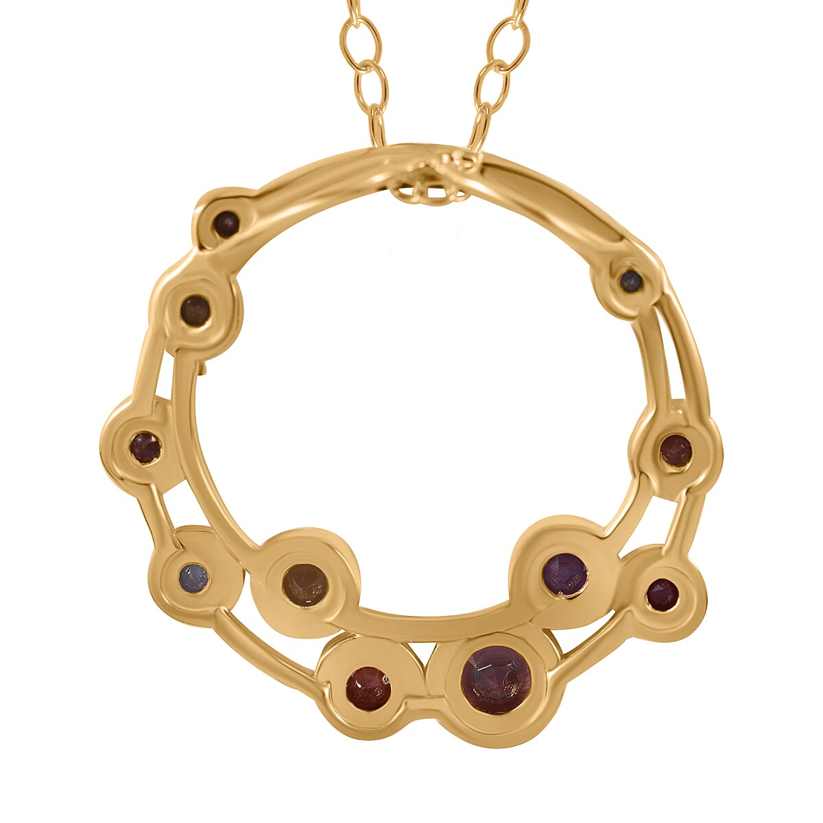 Multi Sapphire Bubble Pendant with Chain (Size 20) in 18K Vermeil Yellow Gold Plated Sterling Silver 1.13 Ct. 4263097 4
