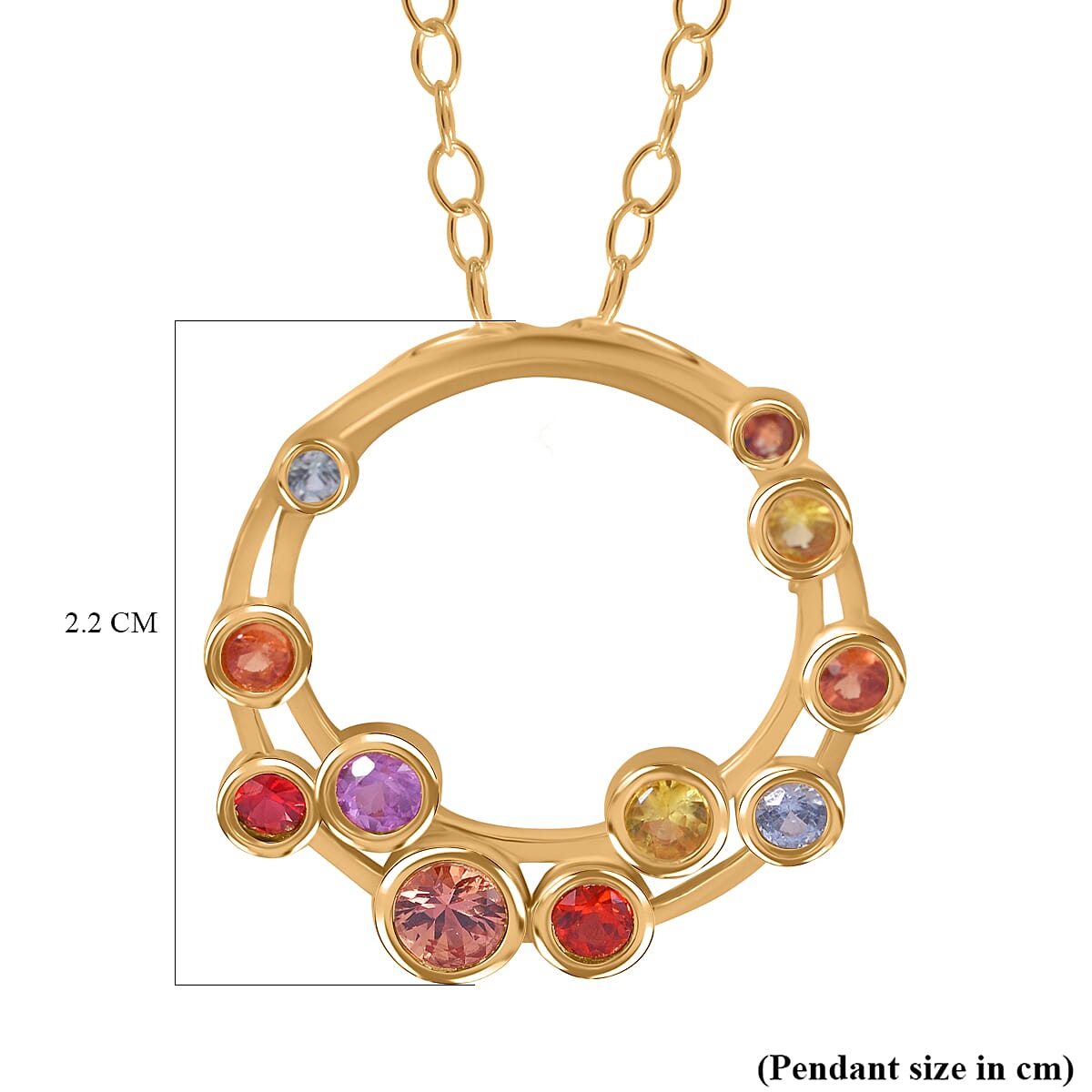 Multi Sapphire Bubble Pendant with Chain (Size 20) in 18K Vermeil Yellow Gold Plated Sterling Silver 1.13 Ct. 4263097 6
