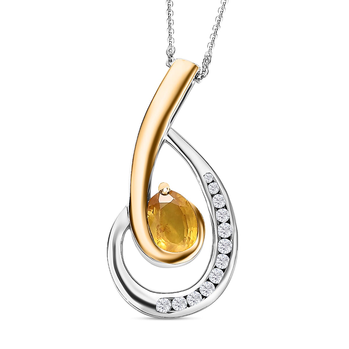 Yellow Sapphire and Natural Zircon Dswirl Pendant with Chain (Size 20) in Platinum Overlay Sterling Silver 4207812 0