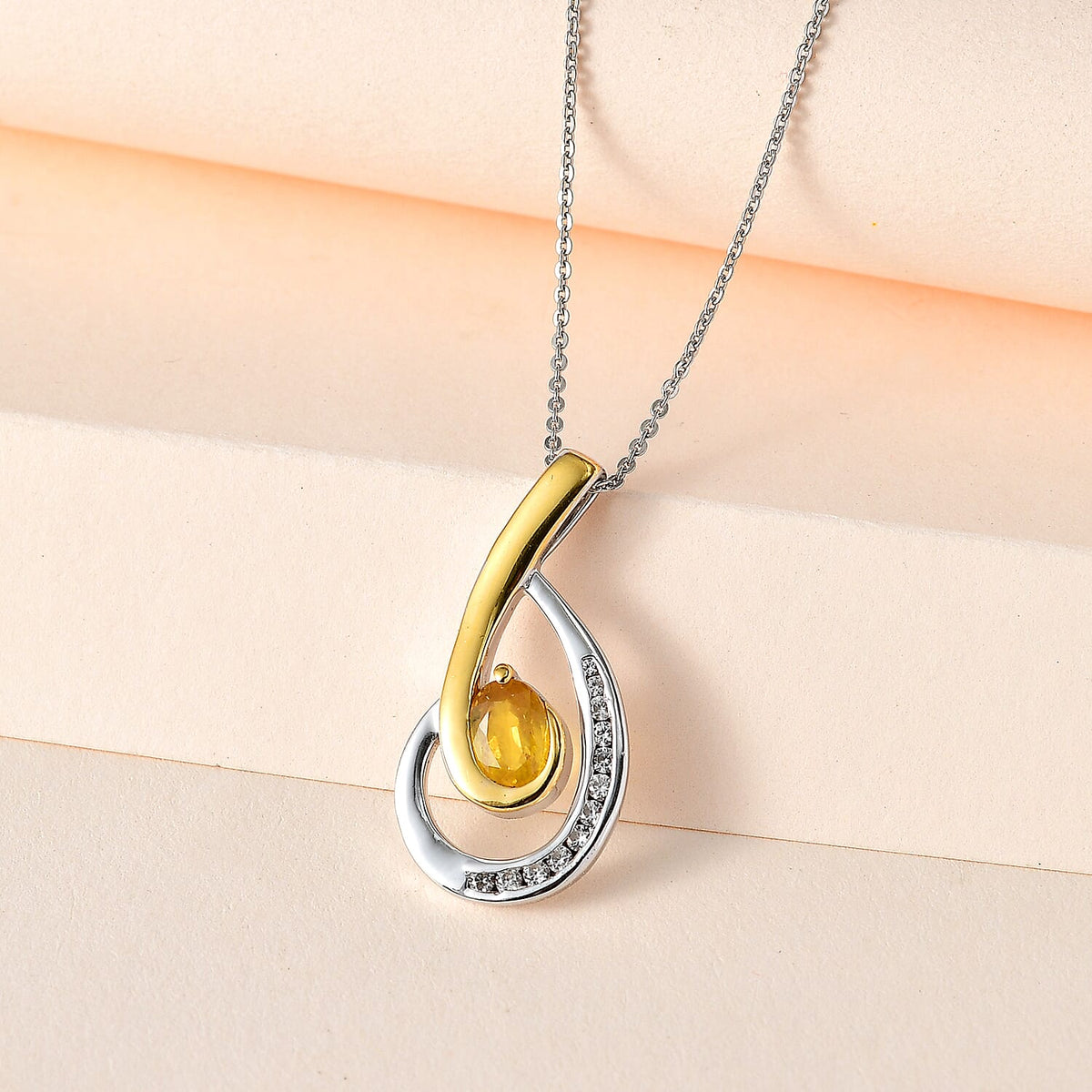 Yellow Sapphire and Natural Zircon Dswirl Pendant with Chain (Size 20) in Platinum Overlay Sterling Silver 4207812 1