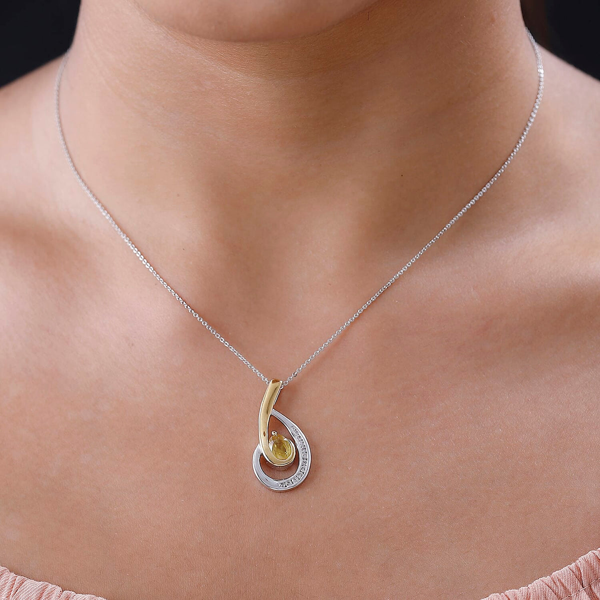 Yellow Sapphire and Natural Zircon Dswirl Pendant with Chain (Size 20) in Platinum Overlay Sterling Silver 4207812 2