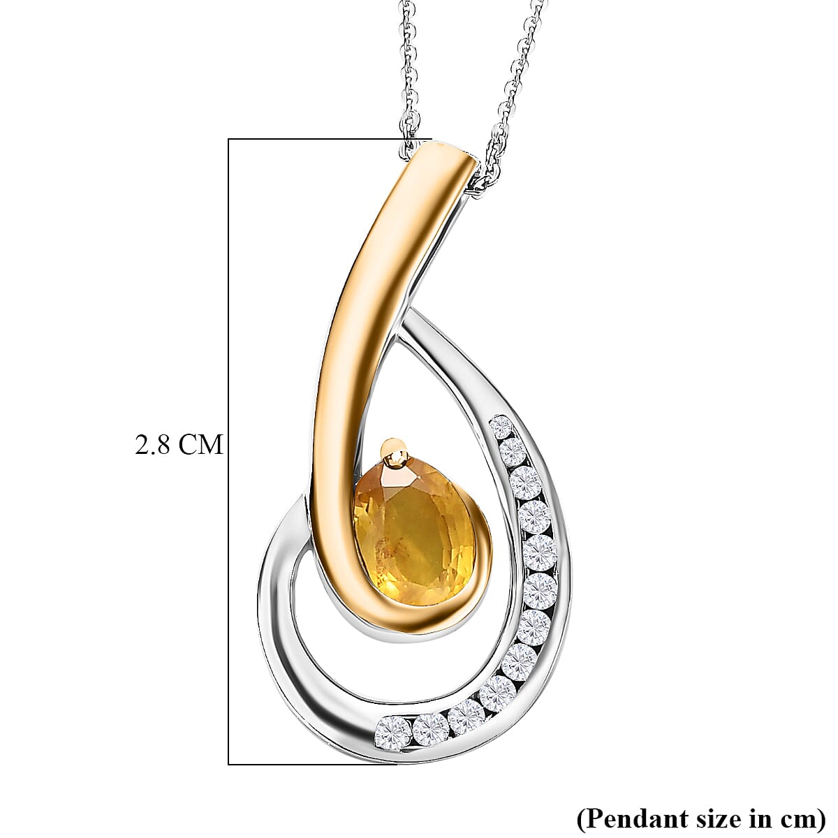 Yellow Sapphire and Natural Zircon Dswirl Pendant with Chain (Size 20) in Platinum Overlay Sterling Silver 4207812 5