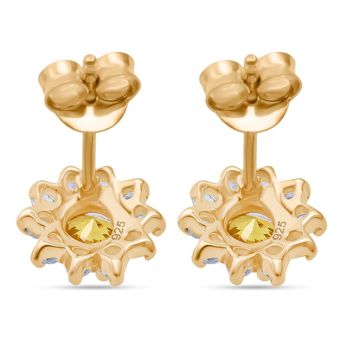 Yellow Sapphire, White Zircon Halo Earring with Push Back in Yellow Gold Plated Sterling Silver 1.11 Ct. 8257475 4