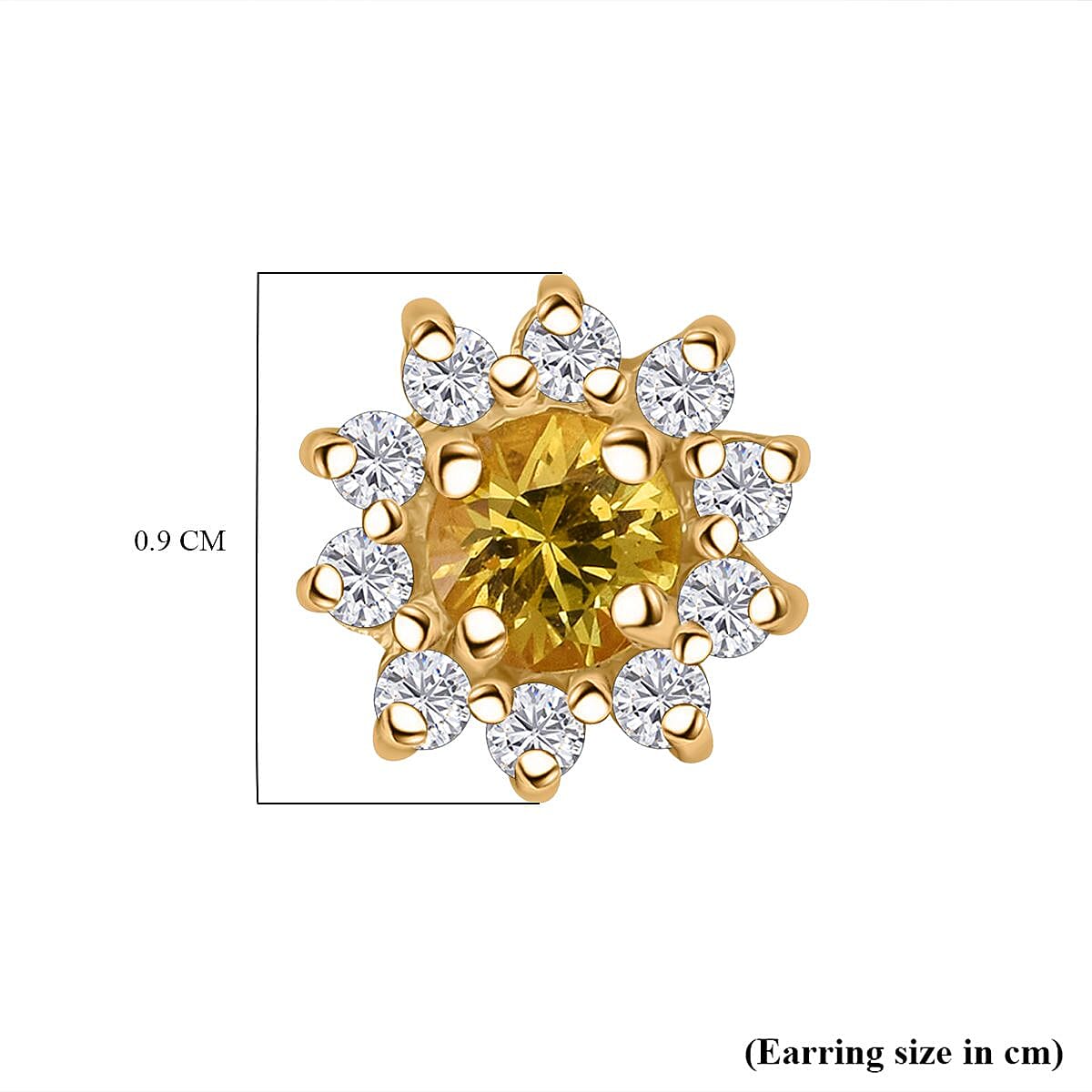 Yellow Sapphire, White Zircon Halo Earring with Push Back in Yellow Gold Plated Sterling Silver 1.11 Ct. 8257475 5