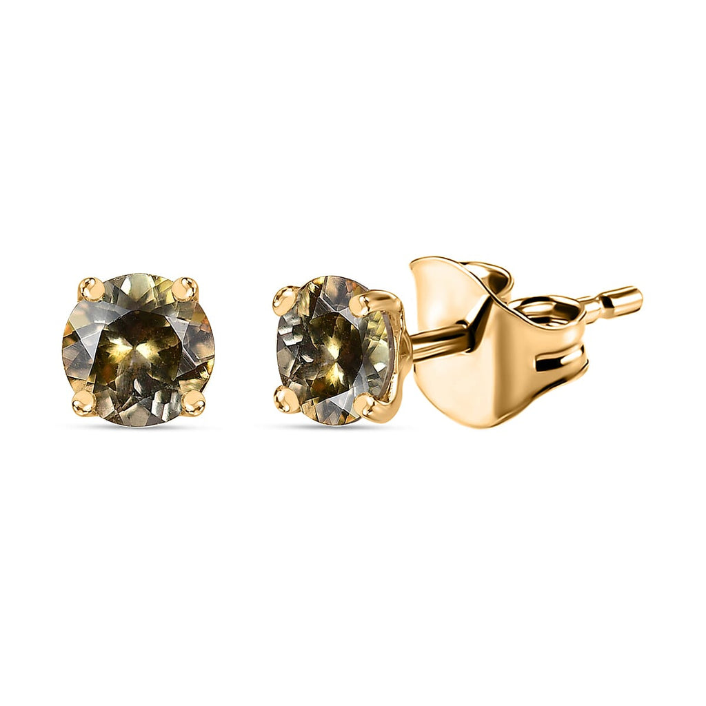 Yellow Tanzanite  Solitaire Stud Push Post Earring in Vermeil YG Sterling Silver 1.10 ct