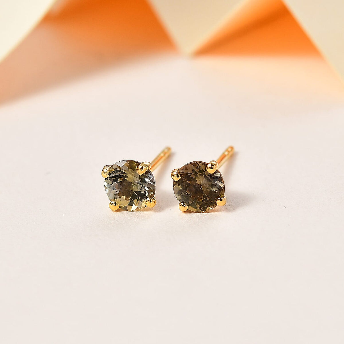 Yellow Tanzanite Solitaire Stud Push Post Earring in 18K Vermeil YG Plated Sterling Silver 1.10 ct  1.472  Ct. 7761630 2