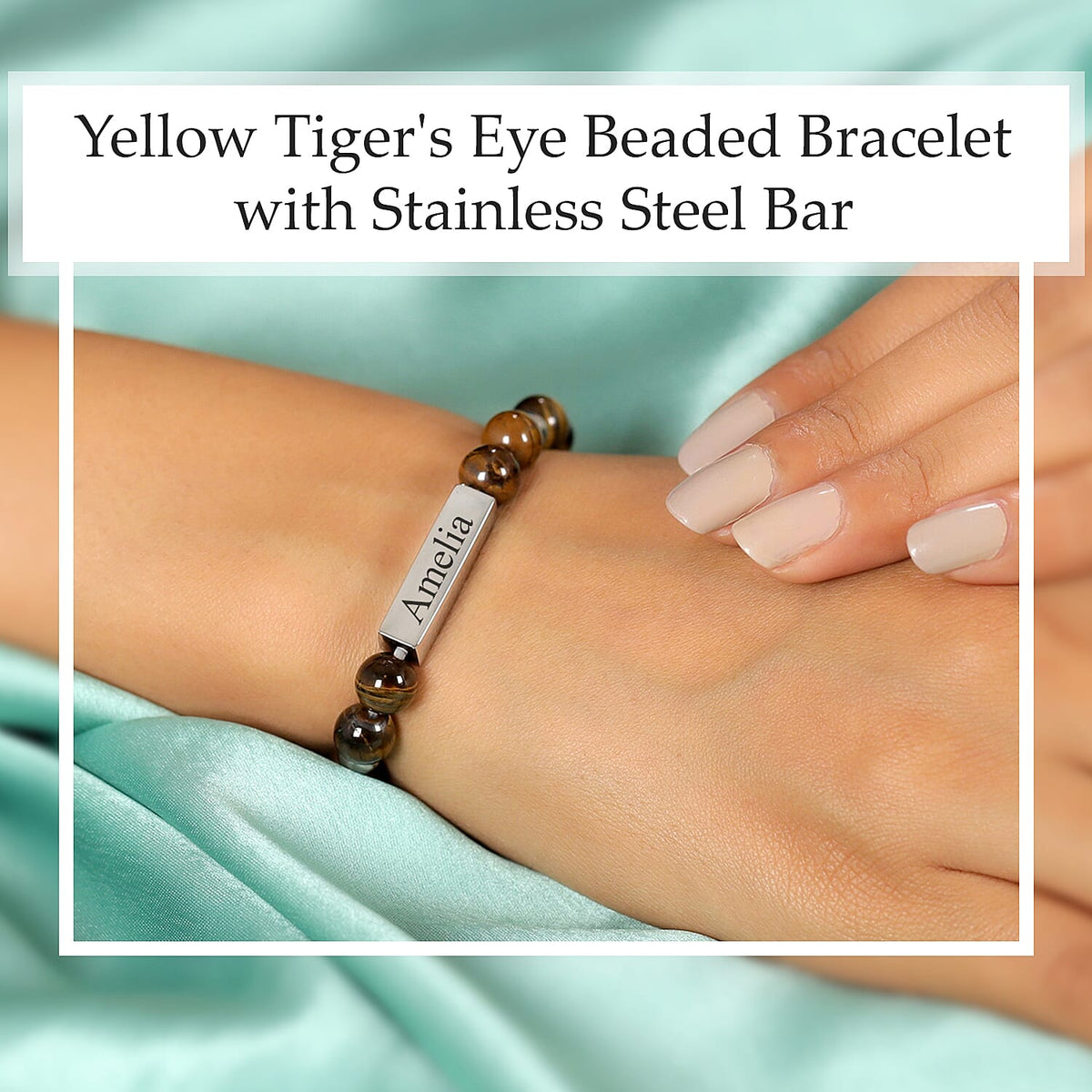 Yellow Tigers Eye Beaded Bracelet with Stainless Steel Bar 98.00 Ct. 3631105 2