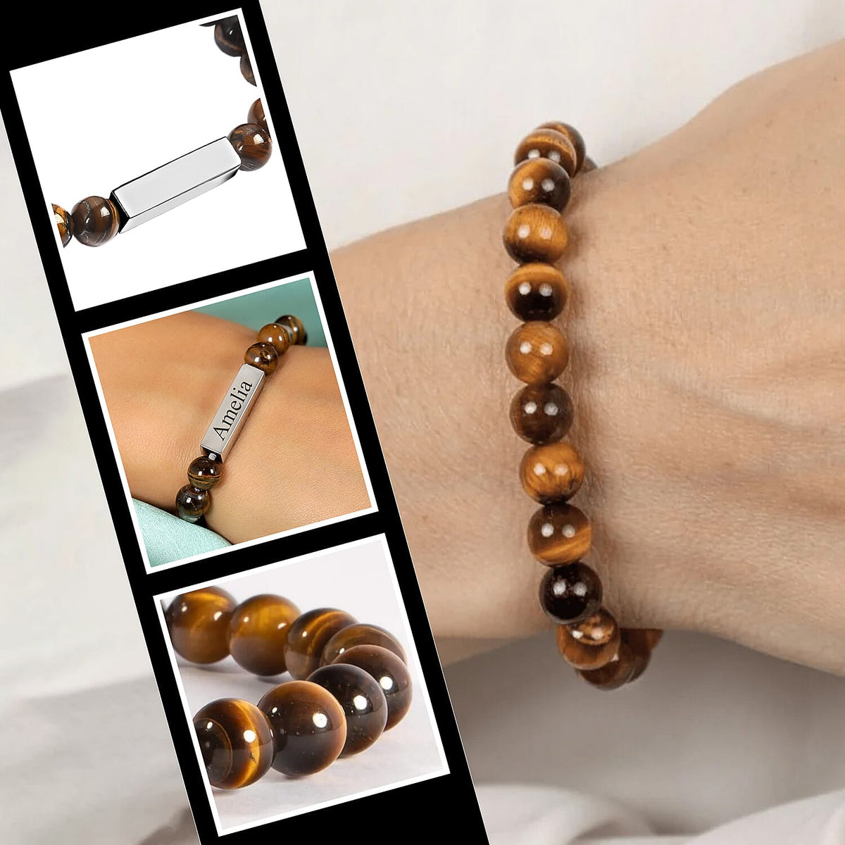 Yellow Tigers Eye Beaded Bracelet with Stainless Steel Bar 98.00 Ct. 3631105 4