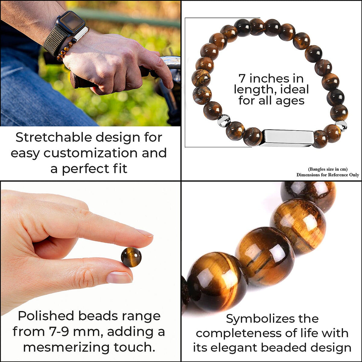 Yellow Tigers Eye Beaded Bracelet with Stainless Steel Bar 98.00 Ct. 3631105 5