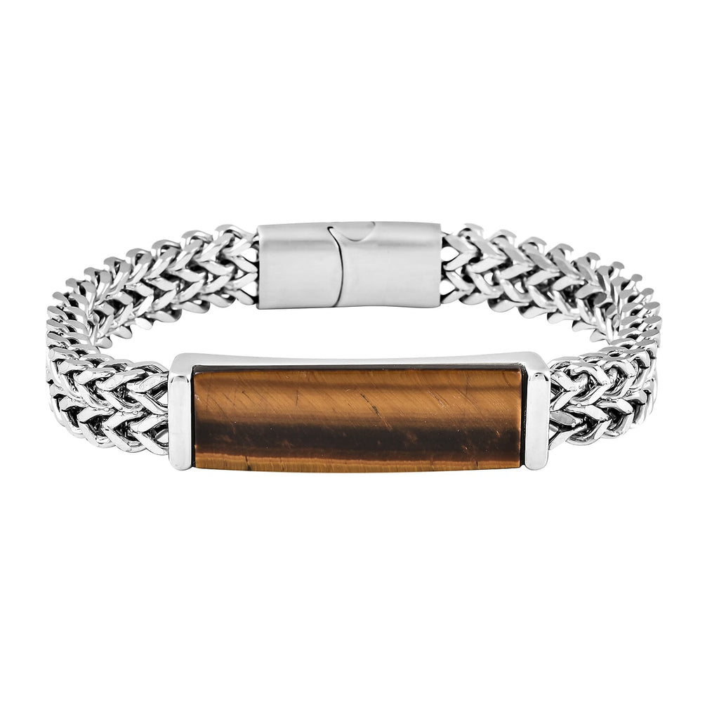 Yellow Tigers Eye Franco Bracelet (Size - 8) in Stainless Steel 19.00 Ct.
