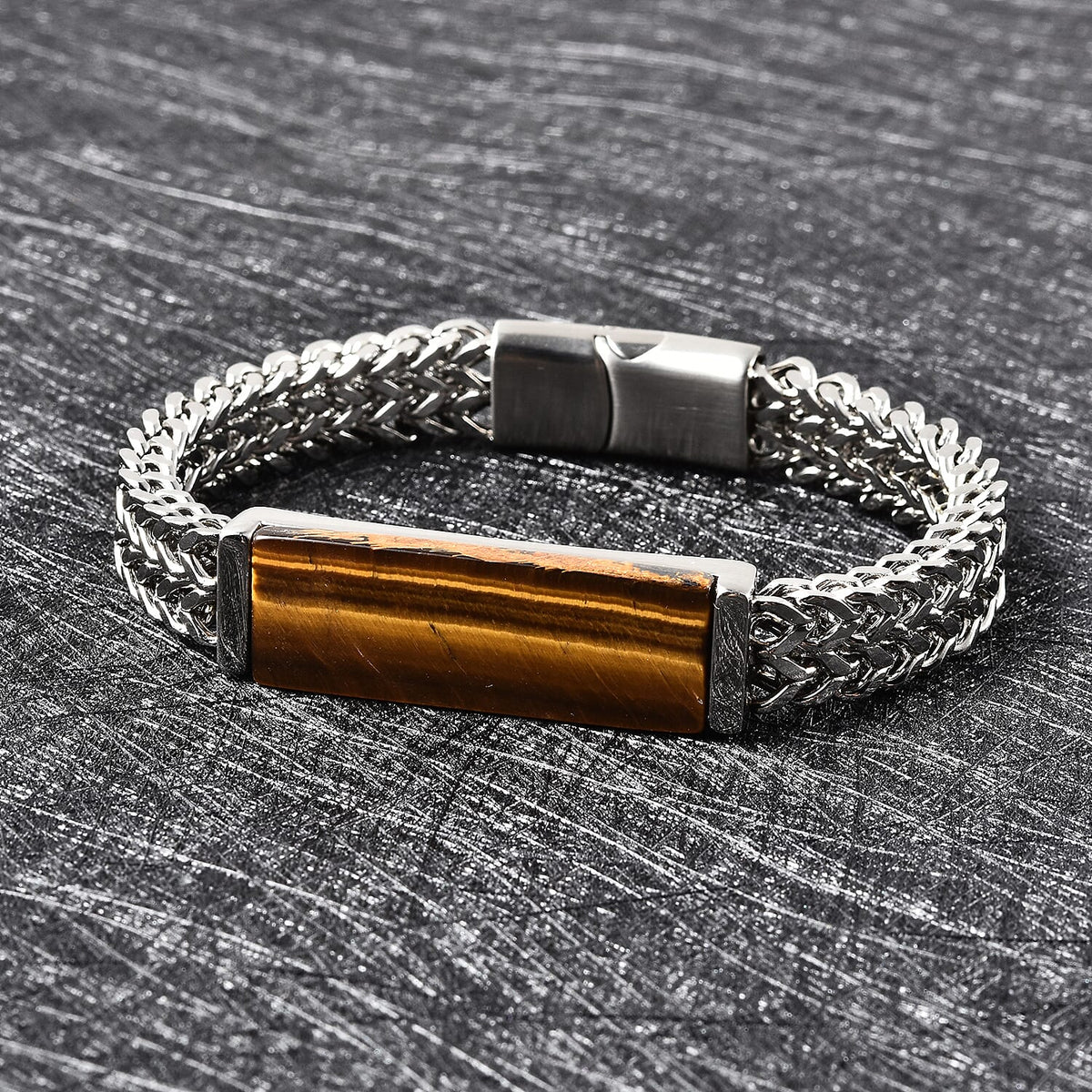 Yellow Tigers Eye Franco Bracelet Size - 8 inches in Sterling Silver 19.00 Ct. 6274694 2
