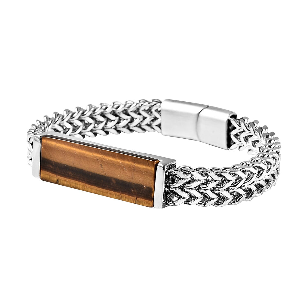 Yellow Tigers Eye Franco Bracelet (Size - 8) in Stainless Steel 19.00 Ct.