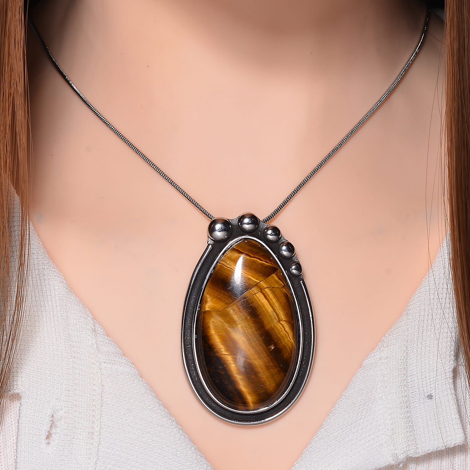 Yellow Tigers Eye Pear Necklace (Size - 24 - 4 Ext) 50.00 Ct. 7670032 2