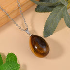 Yellow Tigers Eye Egg Shaped Necklace (Size - 30) in Stainless Steel