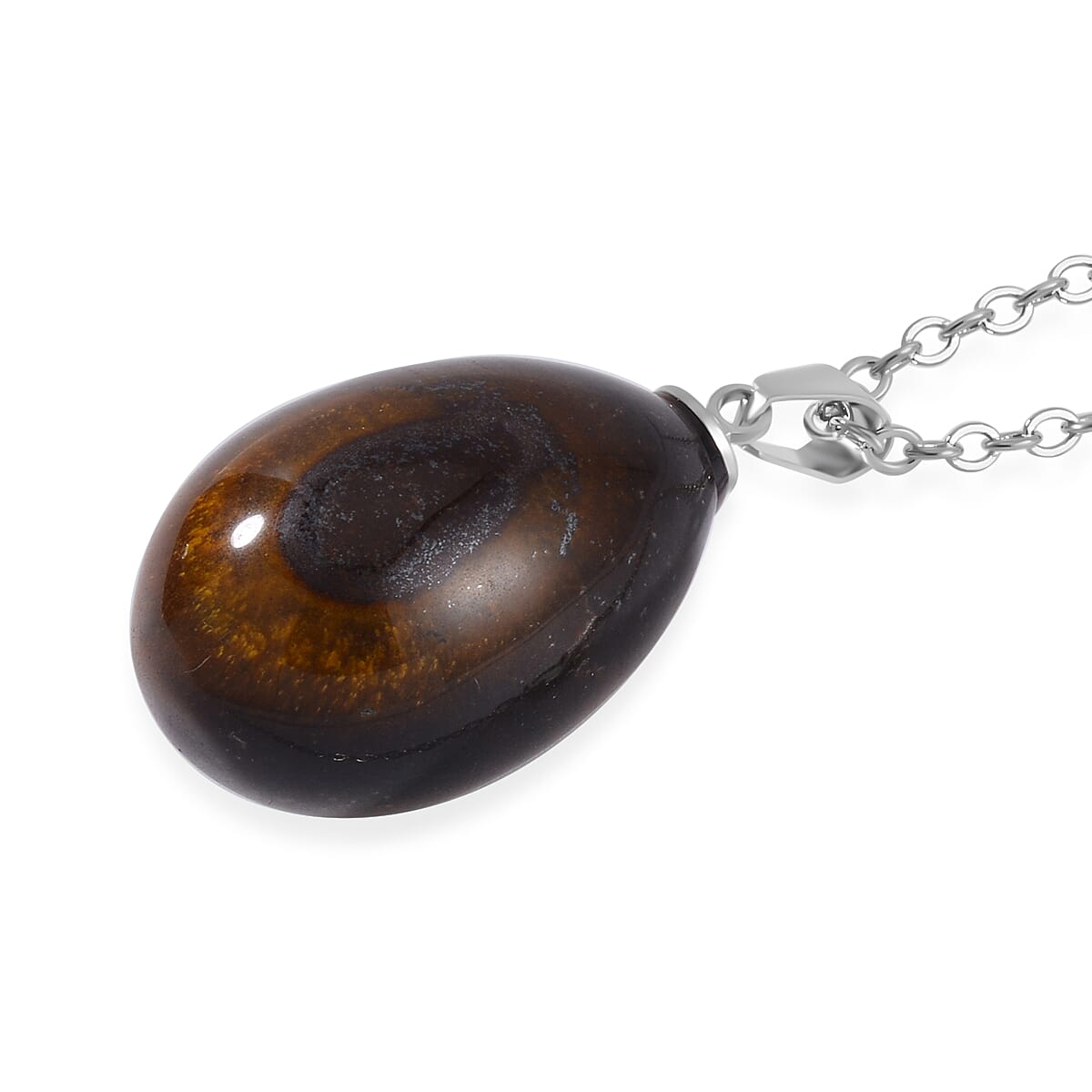 Yellow Tigers Eye Egg Shaped Necklace (Size - 30) in Stainless Steel 7688638 4